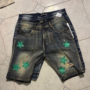 HP Men's Denim Shorts with Green Star Details